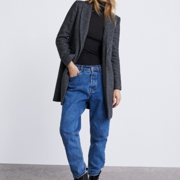 Zara Women Gray Masculine Herringbone Coat XS - Picture 9 of 14